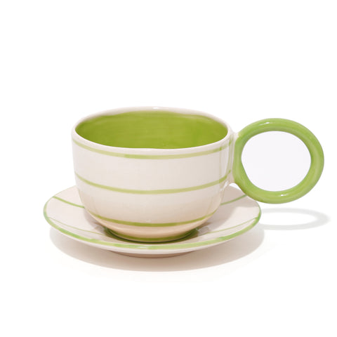 Stripes 300ml Cup & Saucer - Lime Green