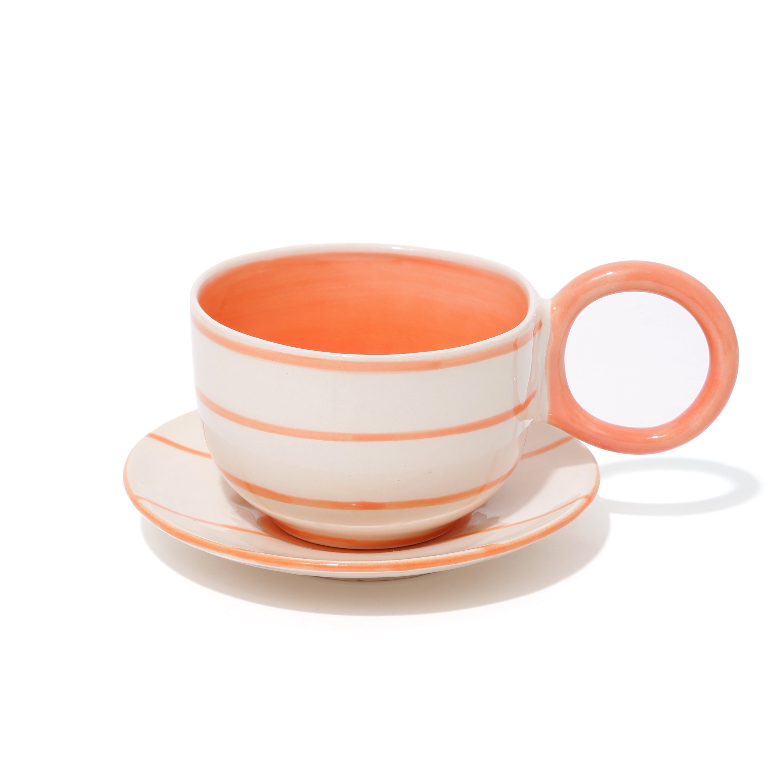 Stripes 300ml Cup & Saucer - Tangerine